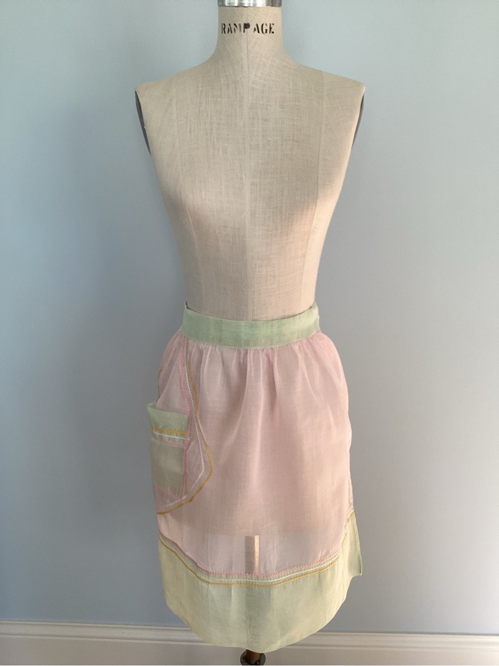 Sheer Pink Half Apron with Mint Waistband